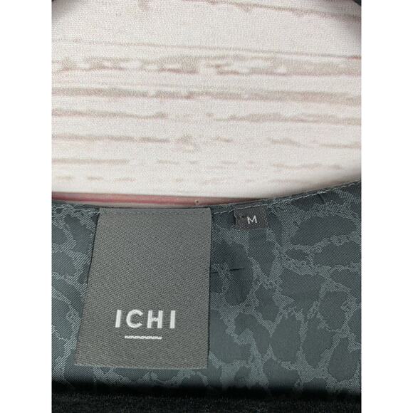 ASOS ICHI Blouse Womens Medium Grey Black‎ Animal print Long Sleeve Shirt V Neck - Picture 3 of 6